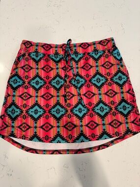 Women's Aztec-Print Drawstring Skirt - Hot Pink & Teal